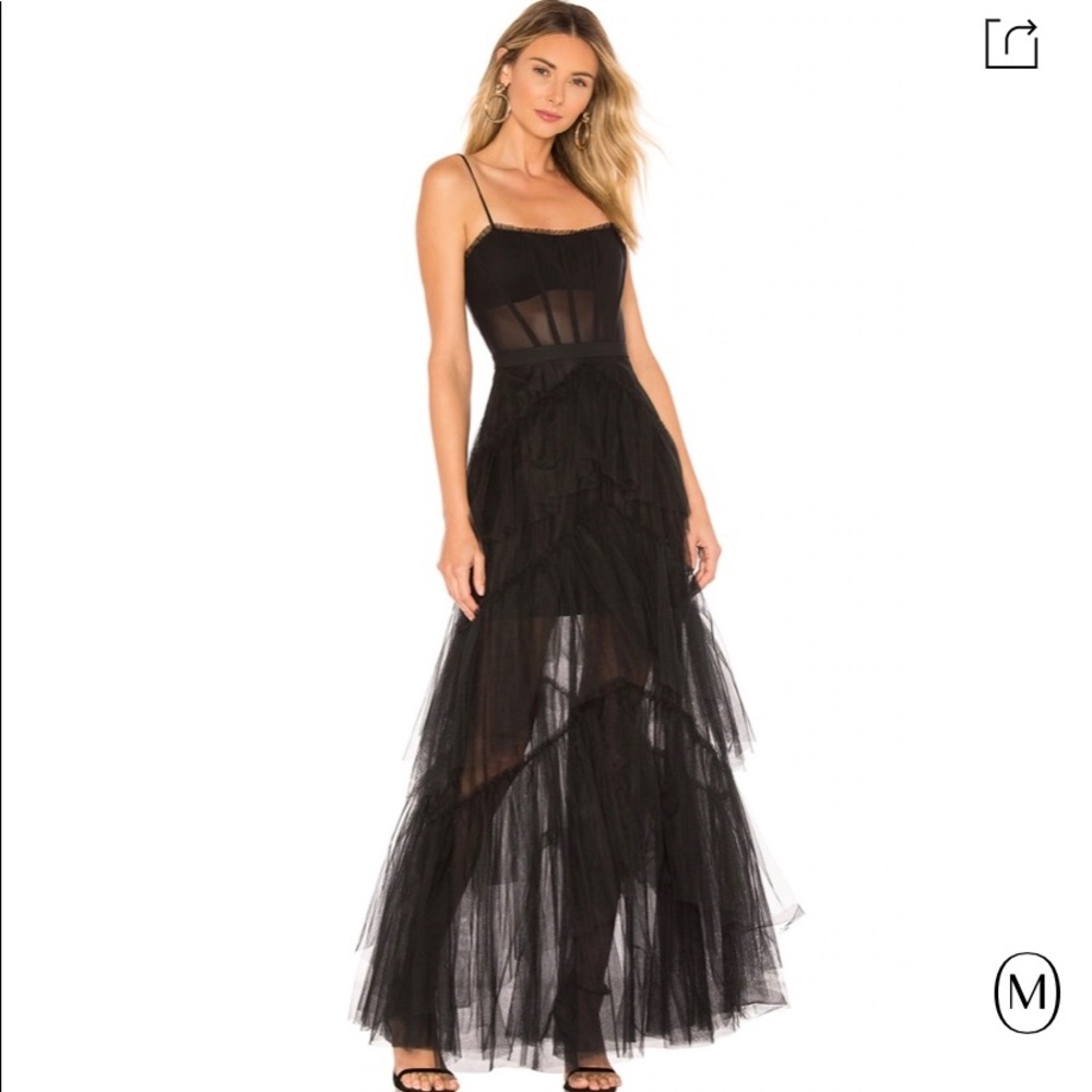 BCBG Layered Tulle & Mesh Sleeveless Corset Gown